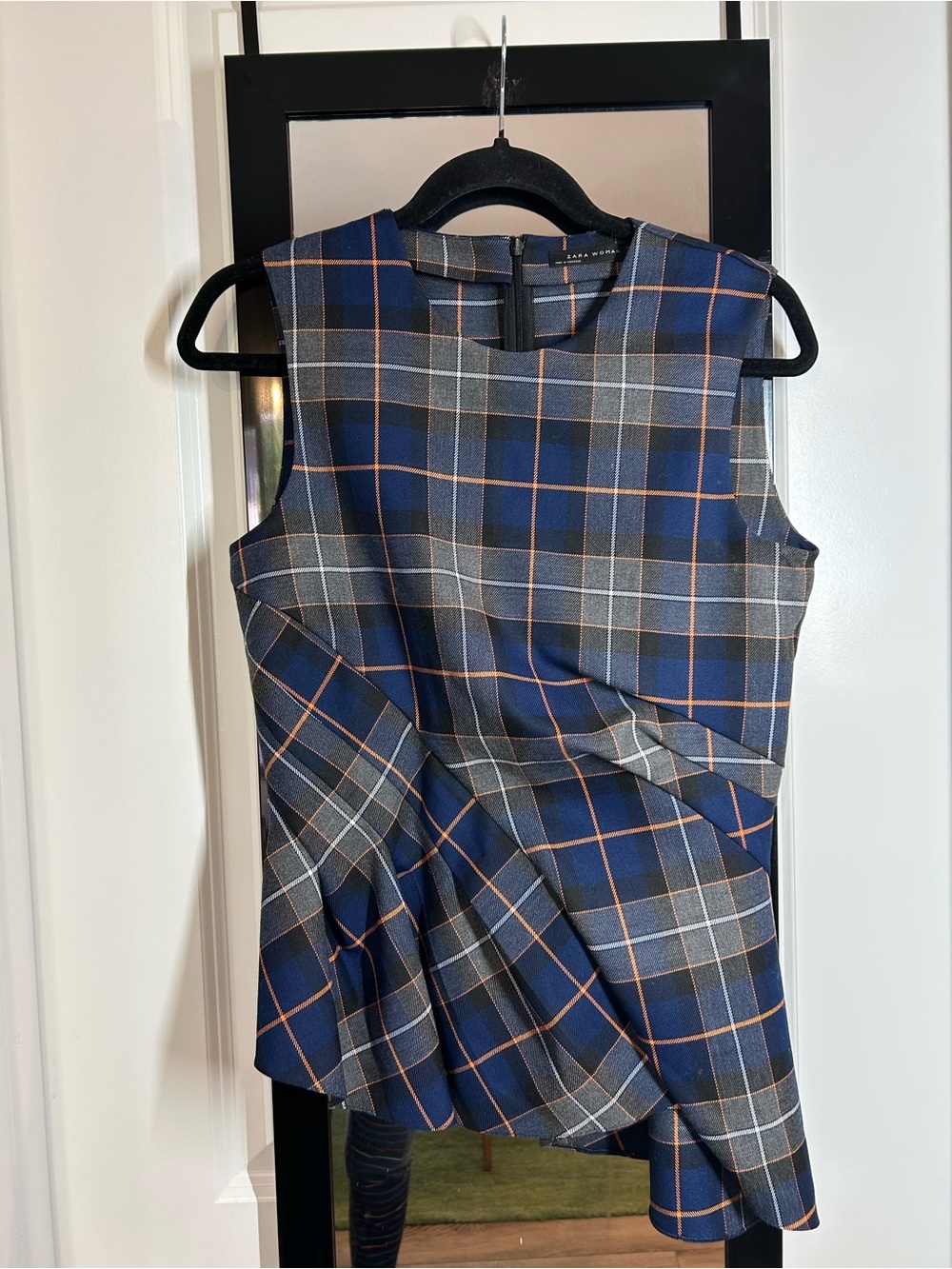 Zara Woman plaid peplum top vest sleeveless. Asymmetrical pleated. Size small.